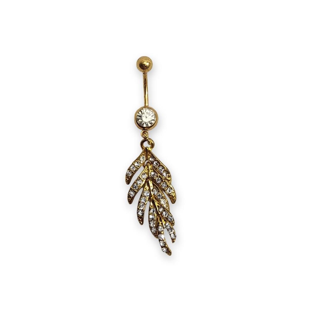 Elegant Gold Leaf Dangle Belly Ring